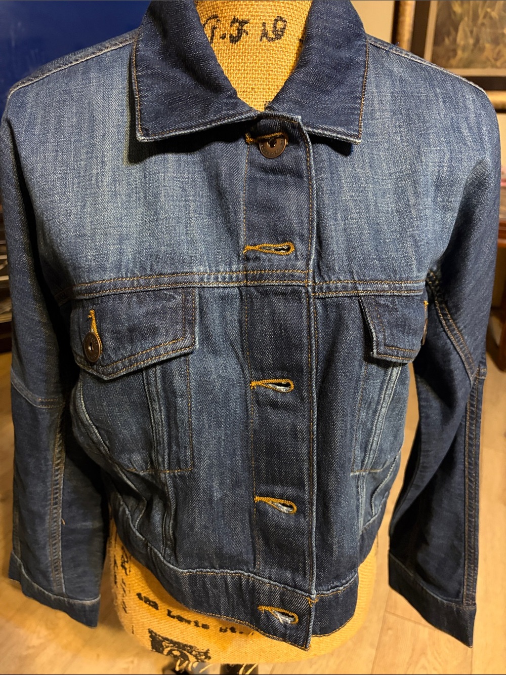 Liz Claiborne Dark Blue Denim Jacket with Contrast Stitching